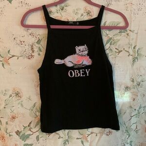 Obey cropped cat tank top size medium
